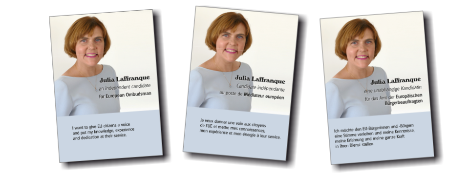 Julia Laffranque for European Ombudsman: campaign leaflets